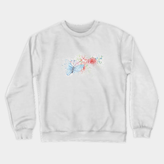 butterfly, nature, flowers, leaves, flora, fauna, watercolor, branches, life, metemorphosis, flower, butterflies, watercolor flowers, paint, water, texture, stain Crewneck Sweatshirt by Osmin-Laura